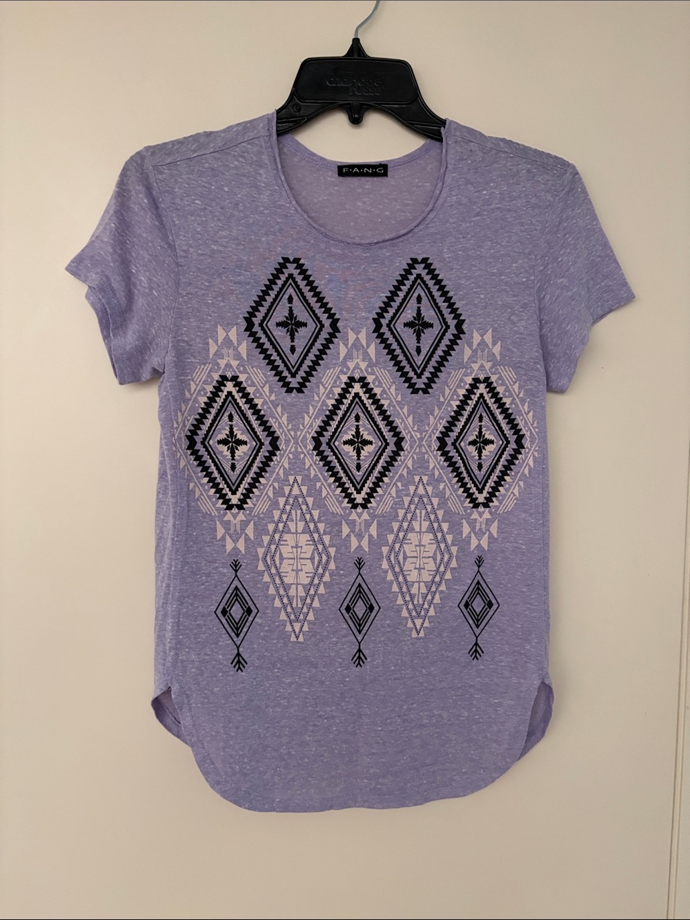 FANG Lavender Short Sleeve Tee with Black/Cream Geometric Print! M